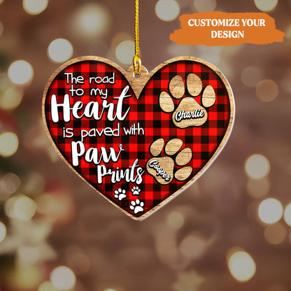 Petthouse | Personalized Dog Ornament, The Road To My Heart Is Paved With Paw Prints, Gift For Dog Lover