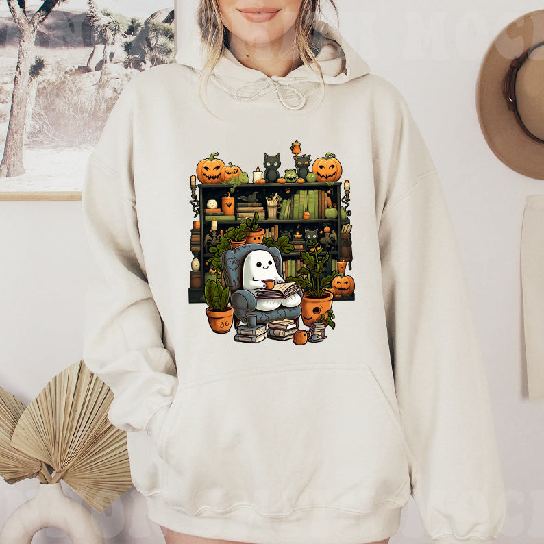 Petthouse | Ghost Reading Book Halloween Shirt, Librarian Ghost Halloween, Ghost Boo Reading Shirt