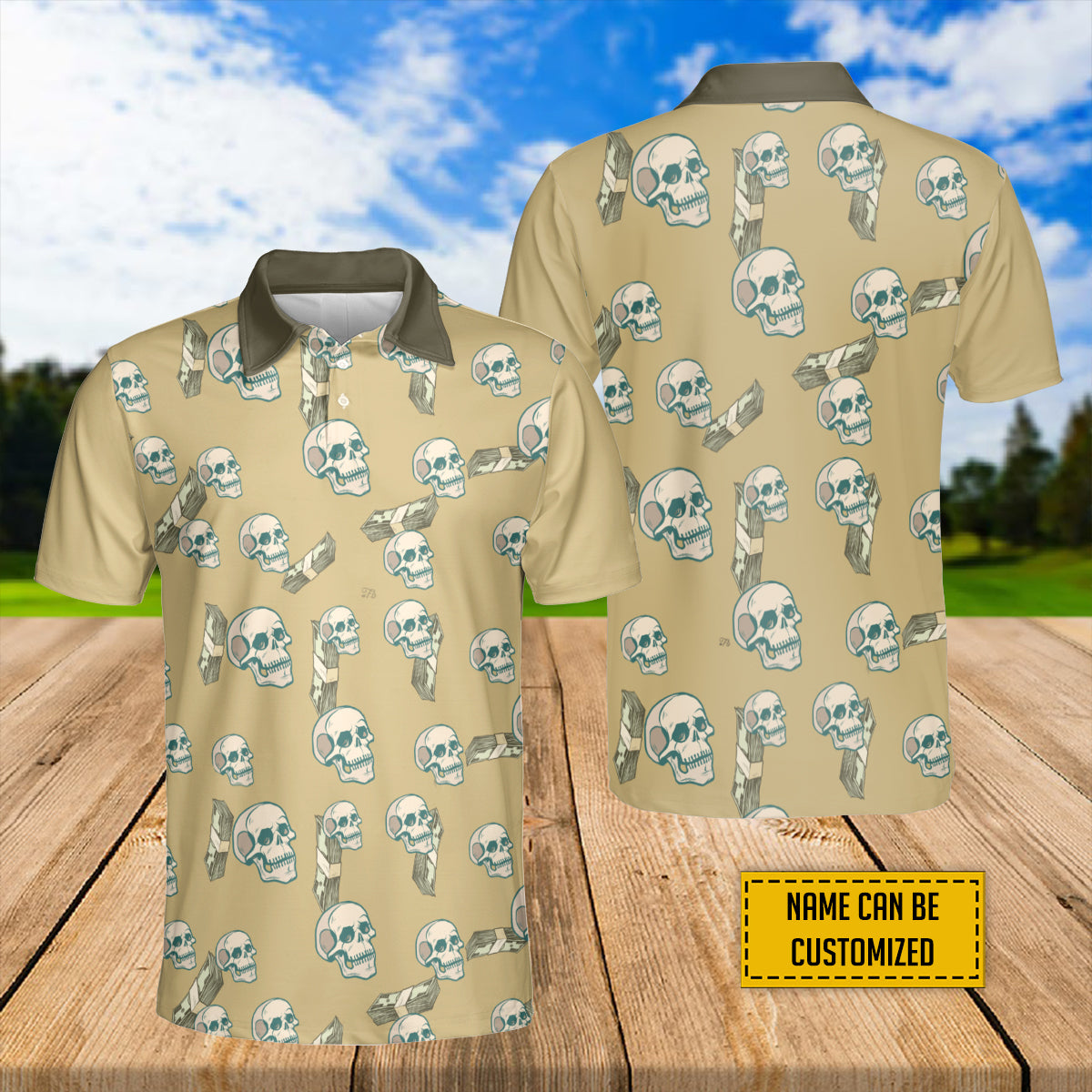 Petthouse | Personalized Human Skull Men Polo Shirts Seamless Pattern Background Polo Shirt Halloween Day