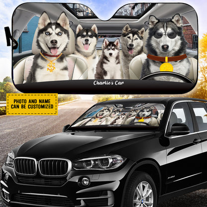 Petthouse | Customizable Siberian Husky Family Windshield Sun Shade Car Shade Rich Dog Car Window Sunshade