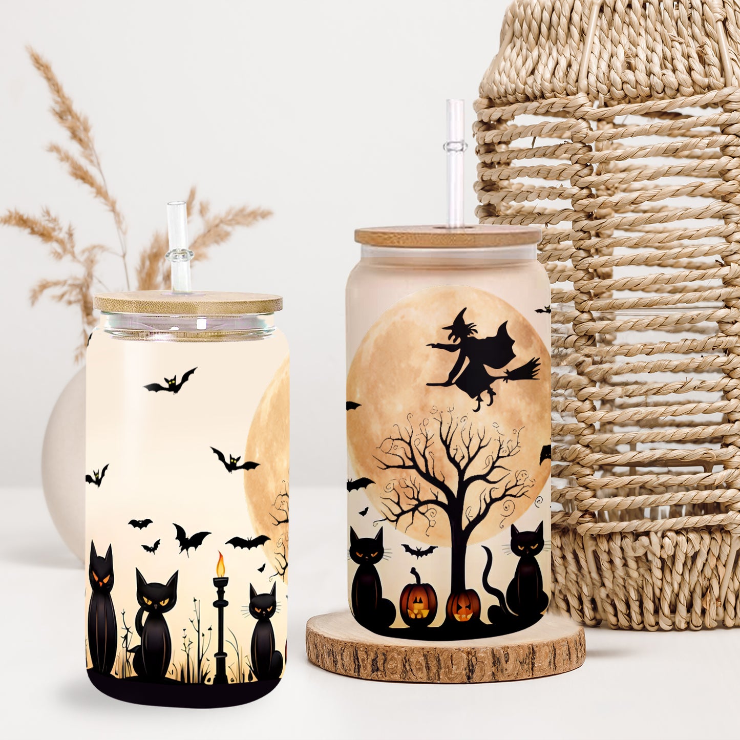 Petthouse | Pumpkin Coffee Glass Cup, Witchy Brew, Black Cat Cup, Cute Cat Glass, Spooky Brew