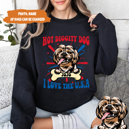 Petthouse | Custom Dog Hot Diggity Dog I Love The Usa Shirt, Independence Day Shirt, Gift For Dog Lovers