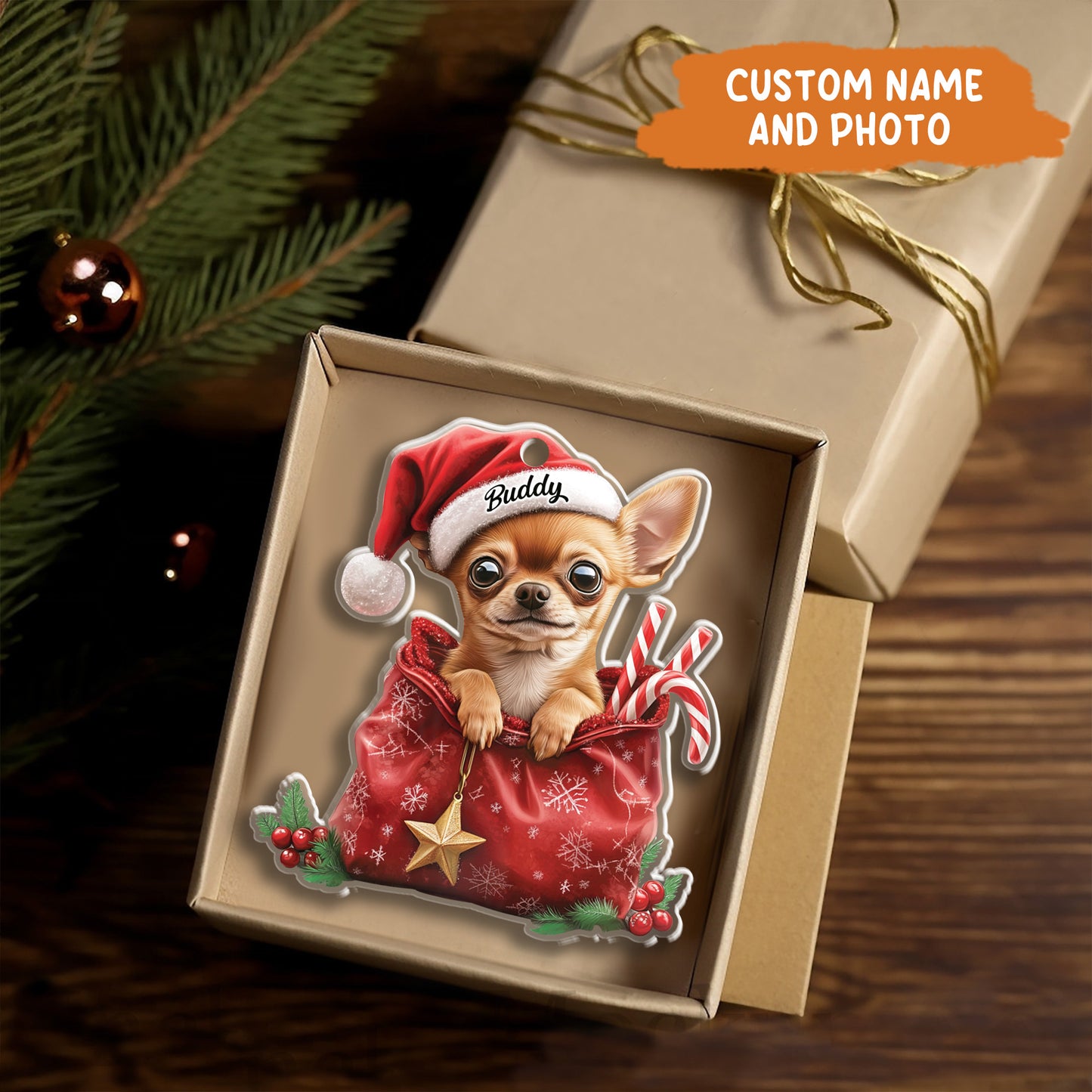 Petthouse | Custom Dog Christmas Ornament, Chihuahua Tree Ornament, Chihuahua Dog Xmas Decor