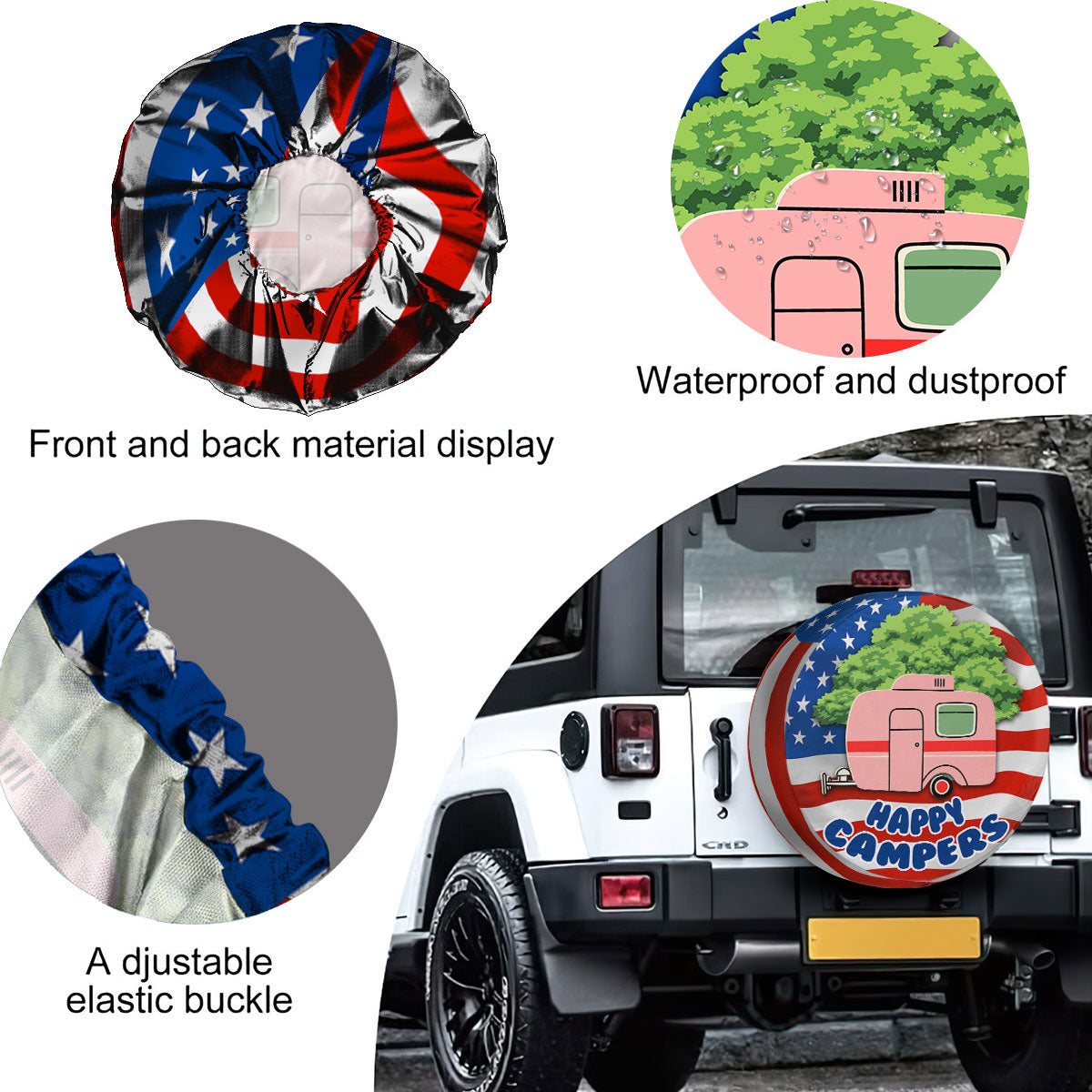 Petthouse | Happy Campers Spare Tire Cover Caravan Camping Car Wheel Tire Covers Usa Flag Print American