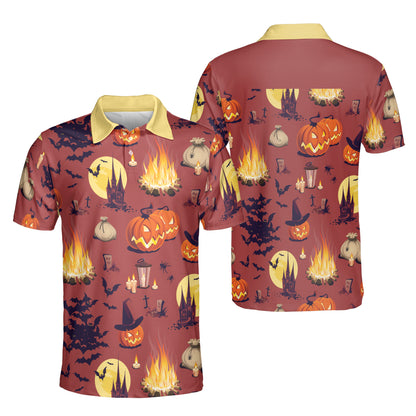 Petthouse | Personalized Pumpkins Castle Bats Polo Shirts Short Sleeve Halloween Hawaiian Shirt