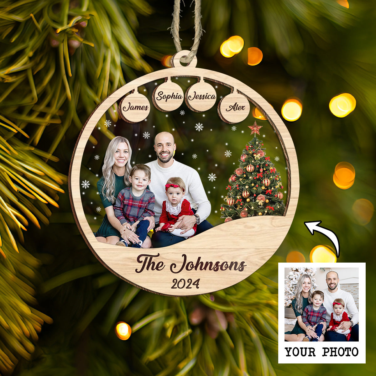 Petthouse | Family Christmas Ornament, Personalized Family Photo Name Ornament, Family 2024 Ornament