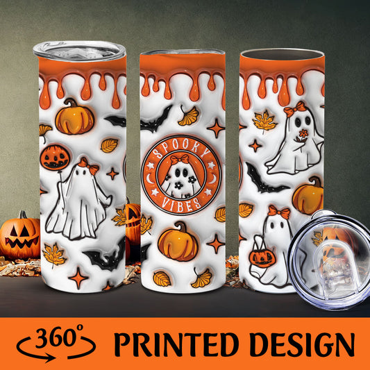 Petthouse | Spooky Vibes Inflated 3d Printed Tumbler Wrap, Halloween Spooky Season, Cute Ghost Halloween