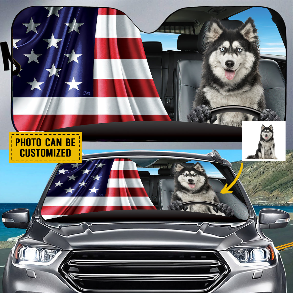 Petthouse | Dog Windshield Sun Shade Customized Gift Siberian Husky Dog Driver Car Sunshade Dog Sunshade