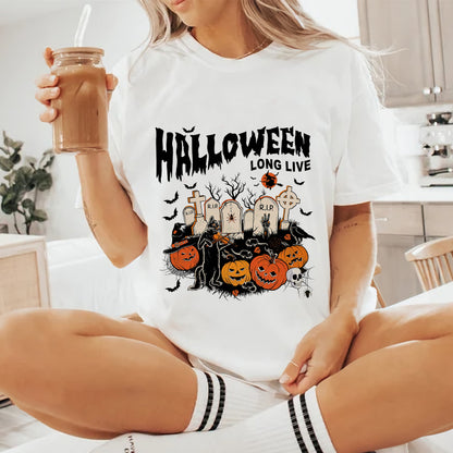 Petthouse | Long Live Halloween T-shirt, Spooky Vibes Shirt, Cat Playing Violin Halloween Vibes Shirt