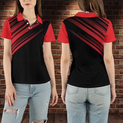 Petthouse | Customized Golfing Style Women's Polo Shirt Red Lines Pattern Golfer Gift Mother Gift