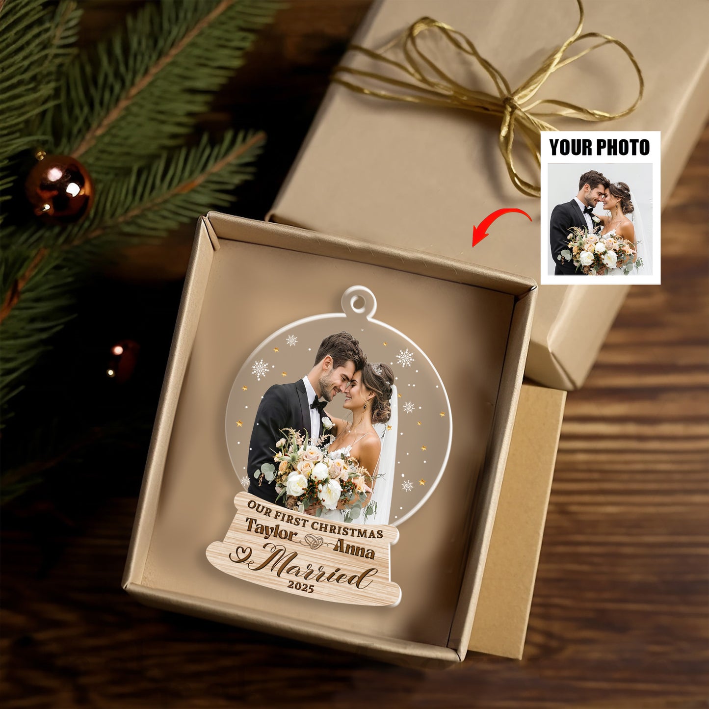 Petthouse | Personalized Couple Ornament, First Christmas Married Ornament, Married Keepsake, Xmas Ornaments