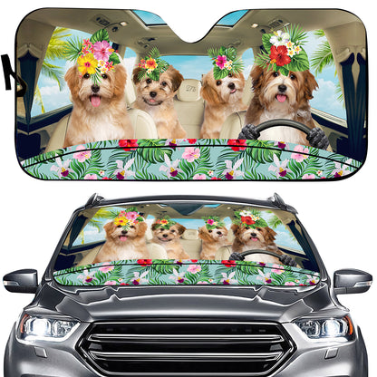 Petthouse | Havanese Dog Driving A Car Windshield Sun Shade Hello Summer Sun Visor For Car Hibicus