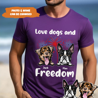 Petthouse | Custom 4th Of July Dog Shirt, Love Dogs And Freedom Shirt, Gift For Dog Mom Dog Dad