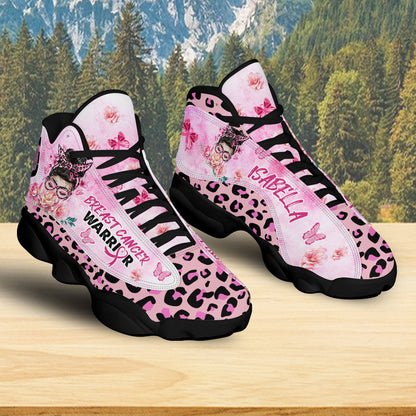 Petthouse | Personalized Name Breast Cancer Awareness Shoes, Breast Cancer Warrior Girl, Pink Ribbon Basketball Shoes, Breast Cancer Gifts