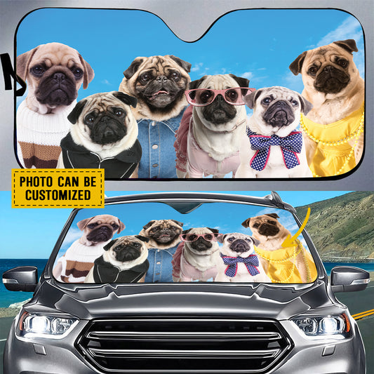 Petthouse | Custom Name Dog Sunshade A Bunch Of Pug Dog Car Sunshade Pug Family Windshield Sun Shade