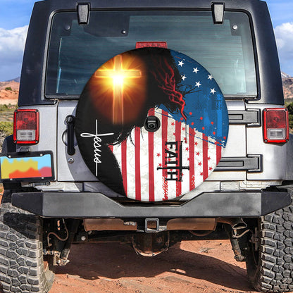 Petthouse | Jesus Grunge Usa Flag Tire Wheel Protector Faith Christian Car Decor Spare Tire Cover