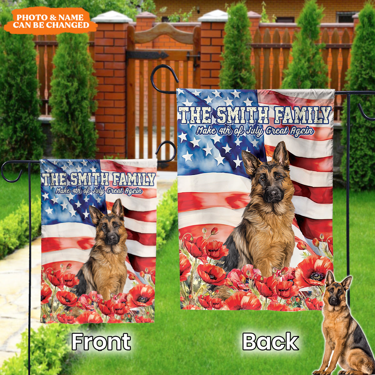 Petthouse | Personalized Dog Flag Patriotic Dog American Flag Dog Lover House Flag Decor Indoor Outdoor Flag