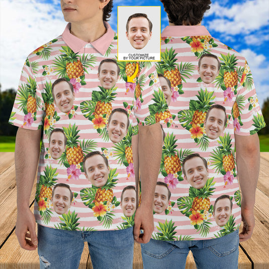 Petthouse | Customized Picture Palm Tree Pineapple Seamless Pattern Polo Pineapple Summer Beach Vibes Golf Shirt Dad