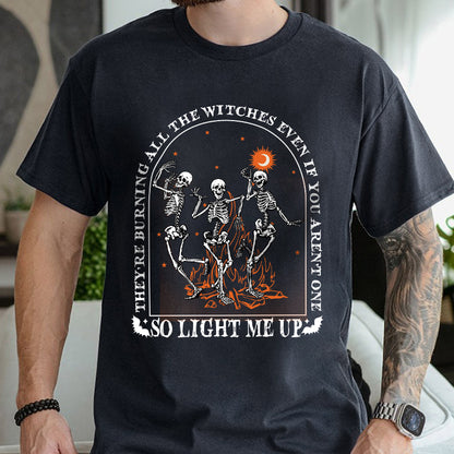 Petthouse | Dancing Skeleton Halloween Shirt, They're Burning All The Witches Shirt, Witchy Club