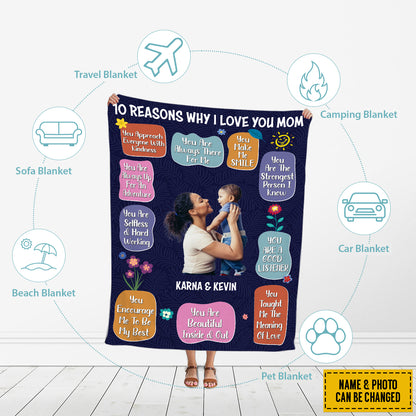 Petthouse | Personalized Photo Happy Mothers Day Blanket, 10 Reasons Why I Love You Mom Blanket, Mommy Birthday Gift