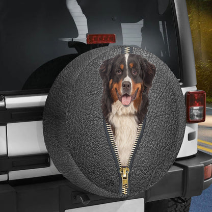 Petthouse | Dog Spare Wheel Cover Waterproof Bernese Mountain Black Leather Zipper Spare Tire Cover Car Decor