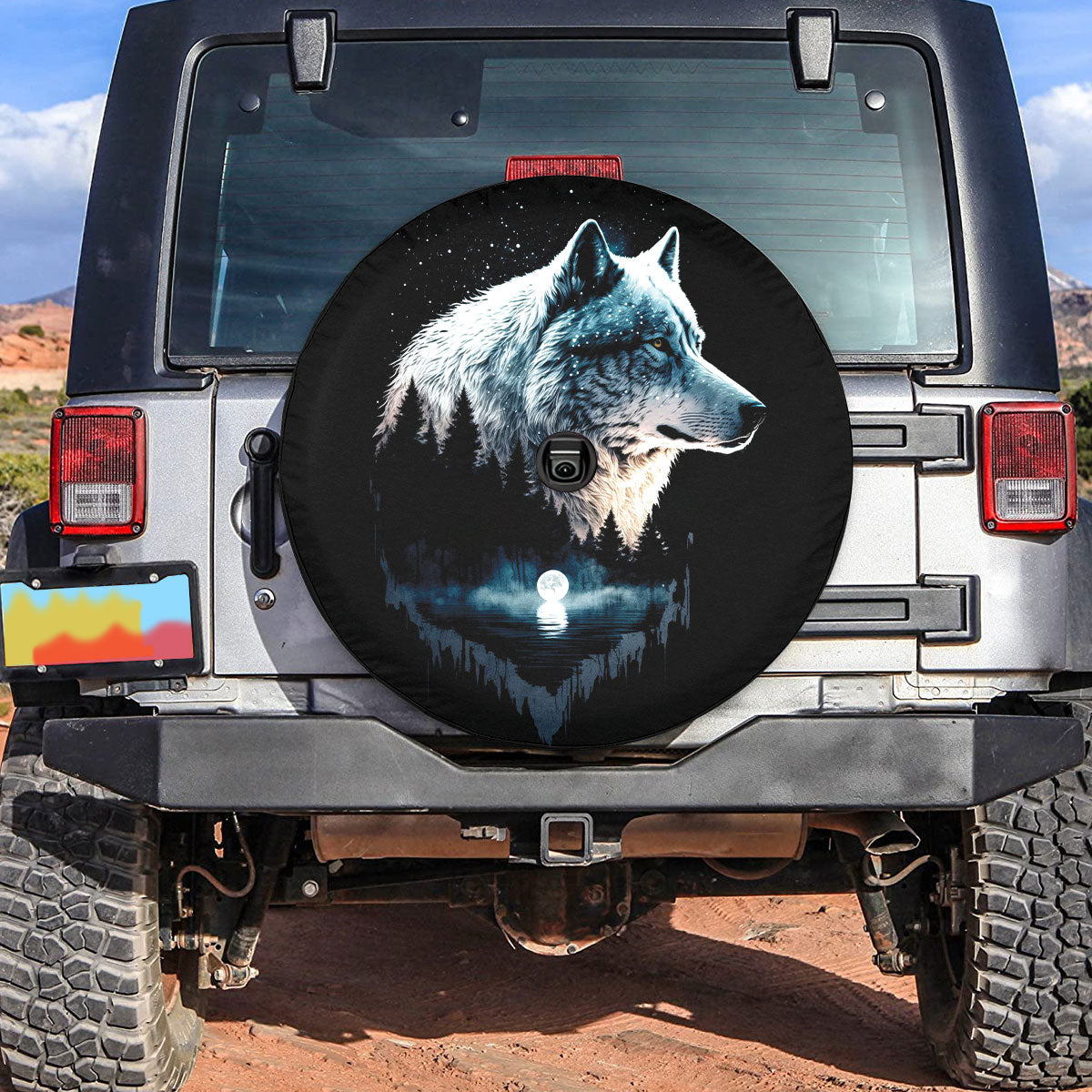 Petthouse | Wolf Mythical Camper Tire Cover Wolf Moon Night Tire Wheel Protector Wolf Lover Gifts