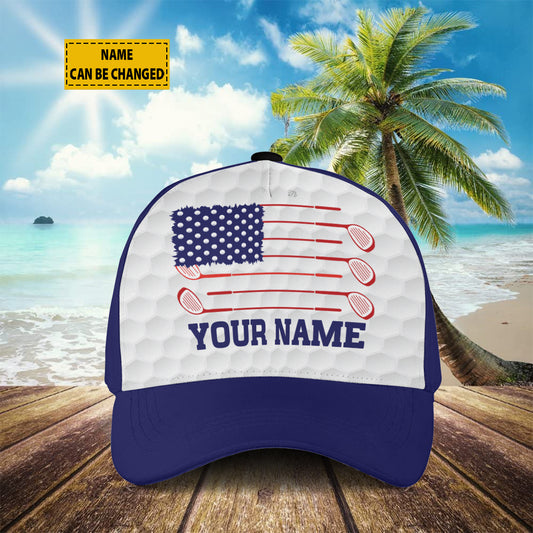 Petthouse | Customized Name Golf American Flag Cap Golf Sport Hat Wear Golfers Golf Players Cap Gift Golf Lovers Gift