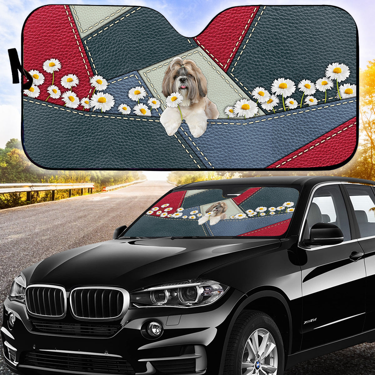 Petthouse | Dog Sunshade Cute Shih Tzu Daisy Car Sun Shade Windshield Dog Mom Dog Dad Sun Visor For