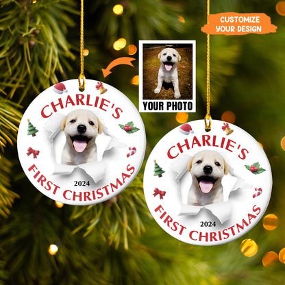 Petthouse | Personalize Dog Photo Ornament, Dog First Christmas, Dog Happy Anniversary, Custom Photo And Text