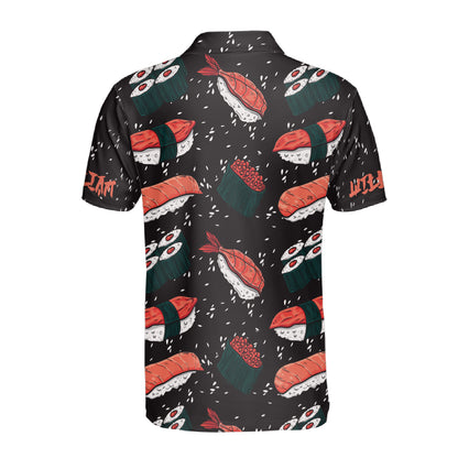 Petthouse | Customized Name Japanese Sushi Pattern Polo Shirt Sushi Food Golf Shirt Sushi Lovers Gift Japenese Patriot