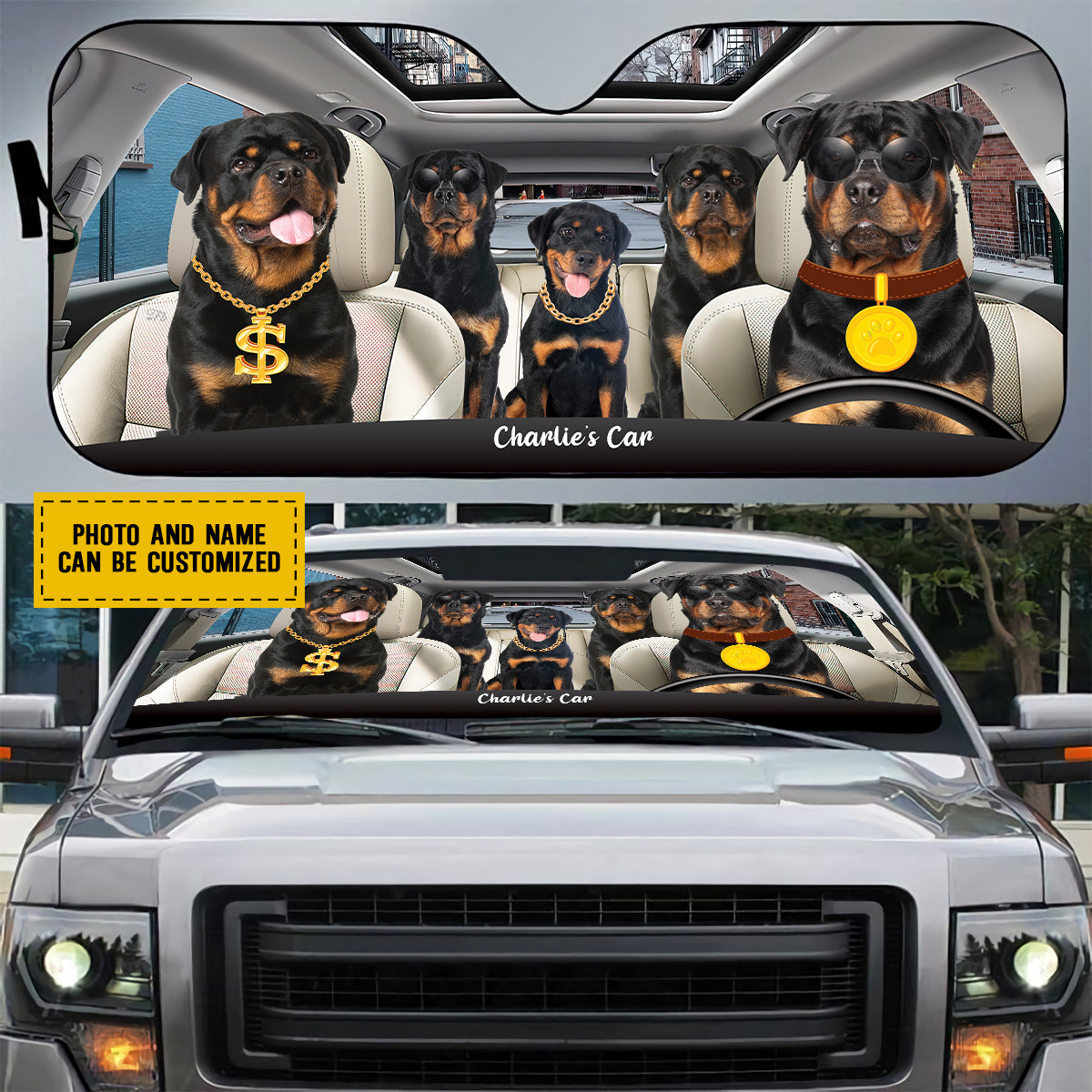 Petthouse | Rottweiler Rich Dog Sunshade For Car Customized Car Sun Shade Windshield Dog Sunshade