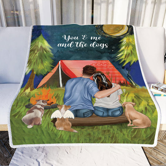 Petthouse | Personalized Happy Valentines Day Fleece Blanket, You And Me And The Dog On The Grass Picnic Blanket