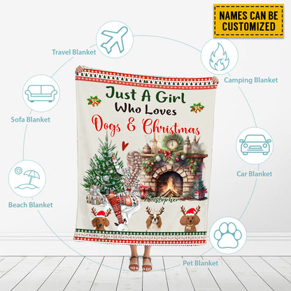 Petthouse | Personalized Merry Christmas Fleece Blanket, Just A Girl Boy Who Loves Dogs Throw Blanket, Dog Lover Gift