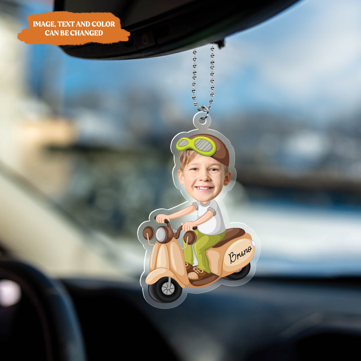 Petthouse | Personalized Baby Face Car Hanger, Baby Riding Motorcycle Hanging Ornament, Funny Gift