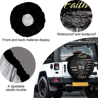 Petthouse | Christian Thin The Red Flag Wheel Tire Covers Jesus Christian Faith Over Fear Spare Tire Cover