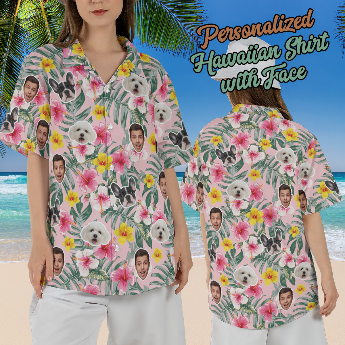 Petthouse |  Personalize Face Tropical Flower Summer Hawaiian Shirt, Family Beach Party