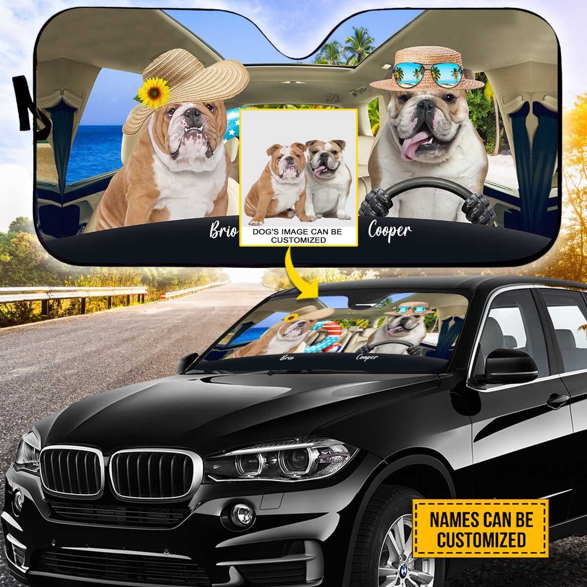 Petthouse | English Bulldog Go To Beach Sunshade Windshield Sun Shade Customized Sun Shade Dog Lovers