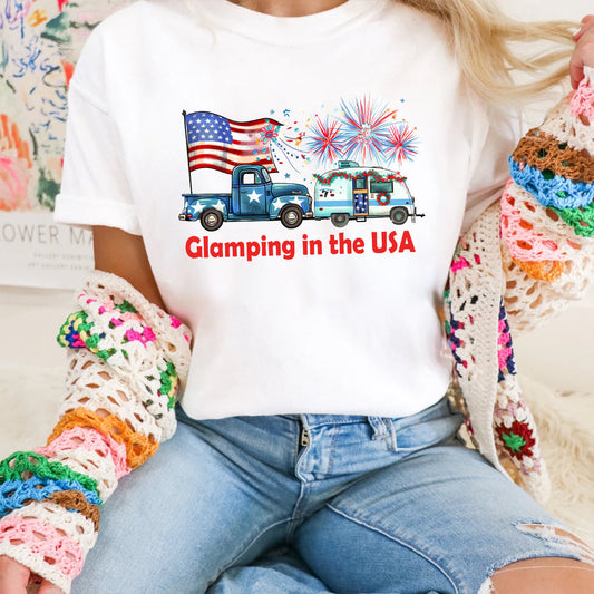 Petthouse | Camping Shirt, Glamping In The Usa, American Flag Camper Shirt, Independence Day Shirt, Camping Sweatshirt Hoodie Gift Mug