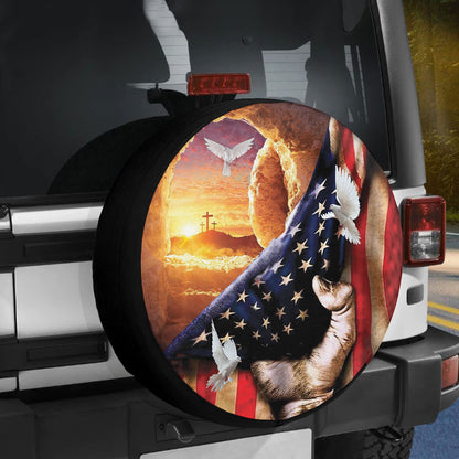 Petthouse | Jesus Hand Pull American Flag Wheel Tire Covers Jesus Christian Seasonal Tire Totes Universal Fit