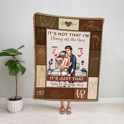 Petthouse | Personalized Valentines Together On Bed Throw Blanket, Custom I'm Horny All The Time Fleece Blanket