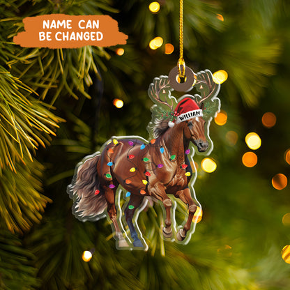 Petthouse | Personalized Horse Christmas Light Ornaments, Horse Running Christmas Ornament, Cowboy Xmas