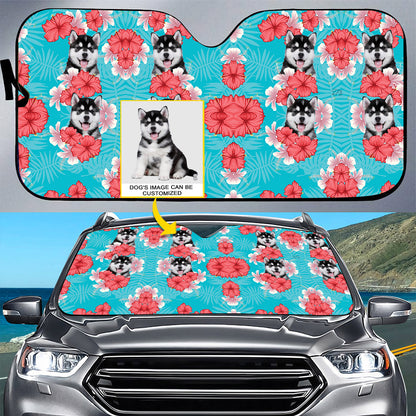 Petthouse | Customize Sun Shade Tropical Dog Sunshade Siberian Husky Hawaii Pattern Car Sun Shade Windshield