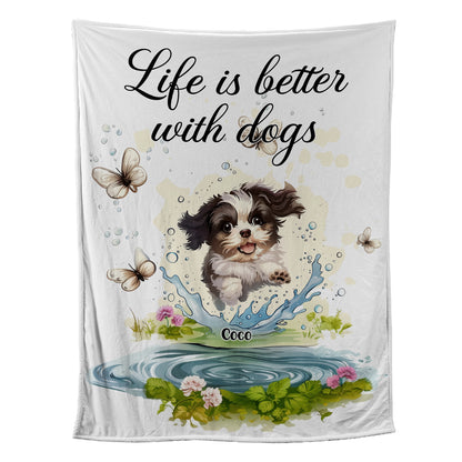 Petthouse | Customized Dog Owners Sherpa Blanket, Life Is Better With Dogs Throw Blanket, Father's Day Gifts