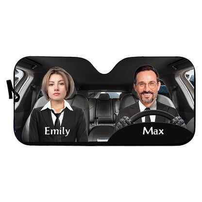 Petthouse | Customize Gangster Couple Windshield Sun Shade With Face City Tower Background Sun Visor For Car