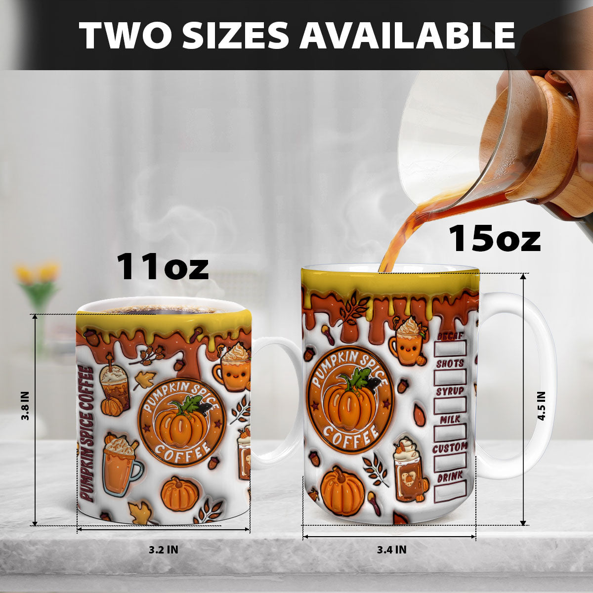 Petthouse | Pumpkin Spice Coffee 3d Inflated Mug, Coffee Fall Autumn Season Gift Aesthetic Teacup Fall