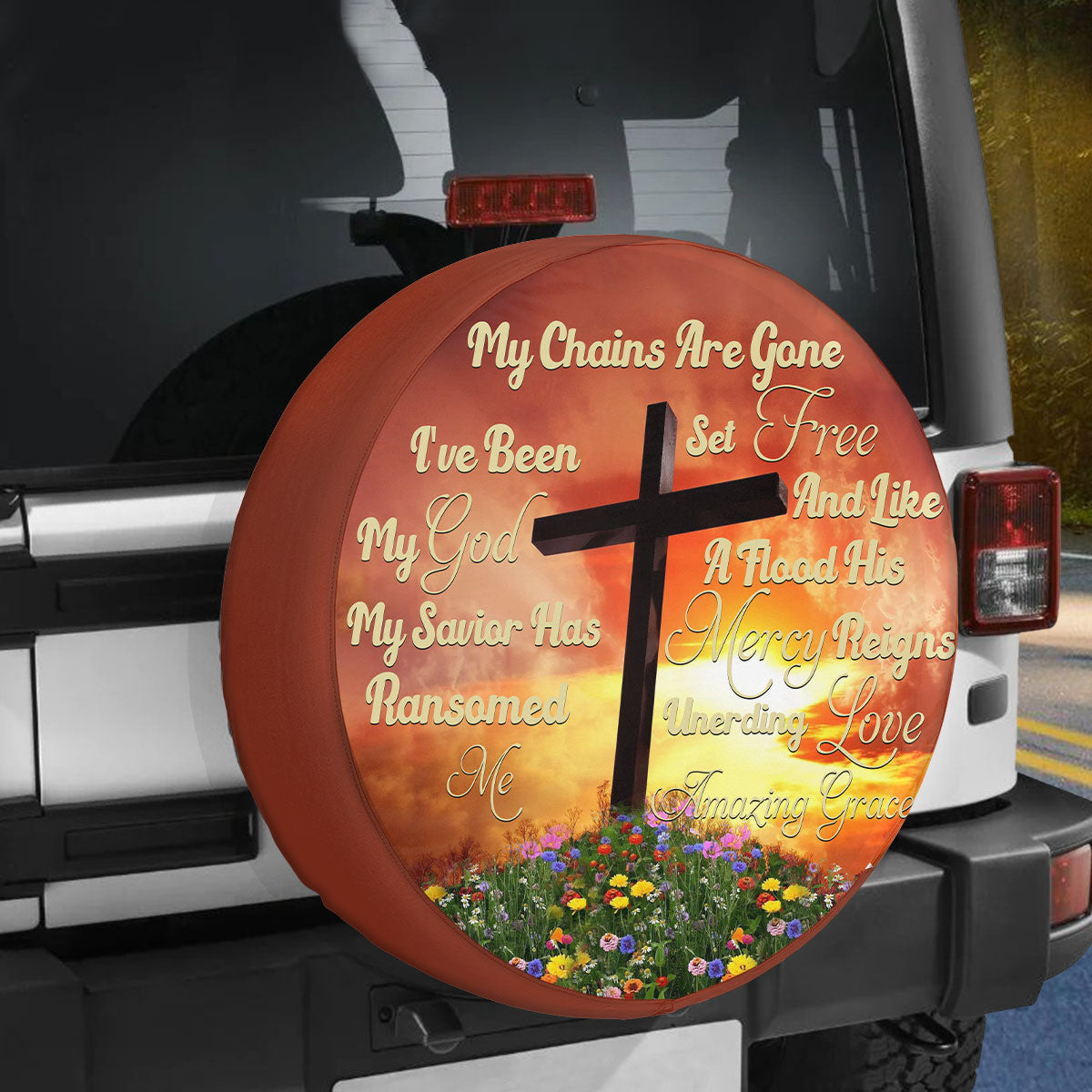 Petthouse | Jesus Cross My Chains Are Gone Spare Wheel Cover God Believer Gifts Spare Tire Cover