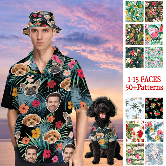 Petthouse | Custom Tropical Floral Hawaiian Shirt With Face, Aloha Beach Tropical Flower Shirts