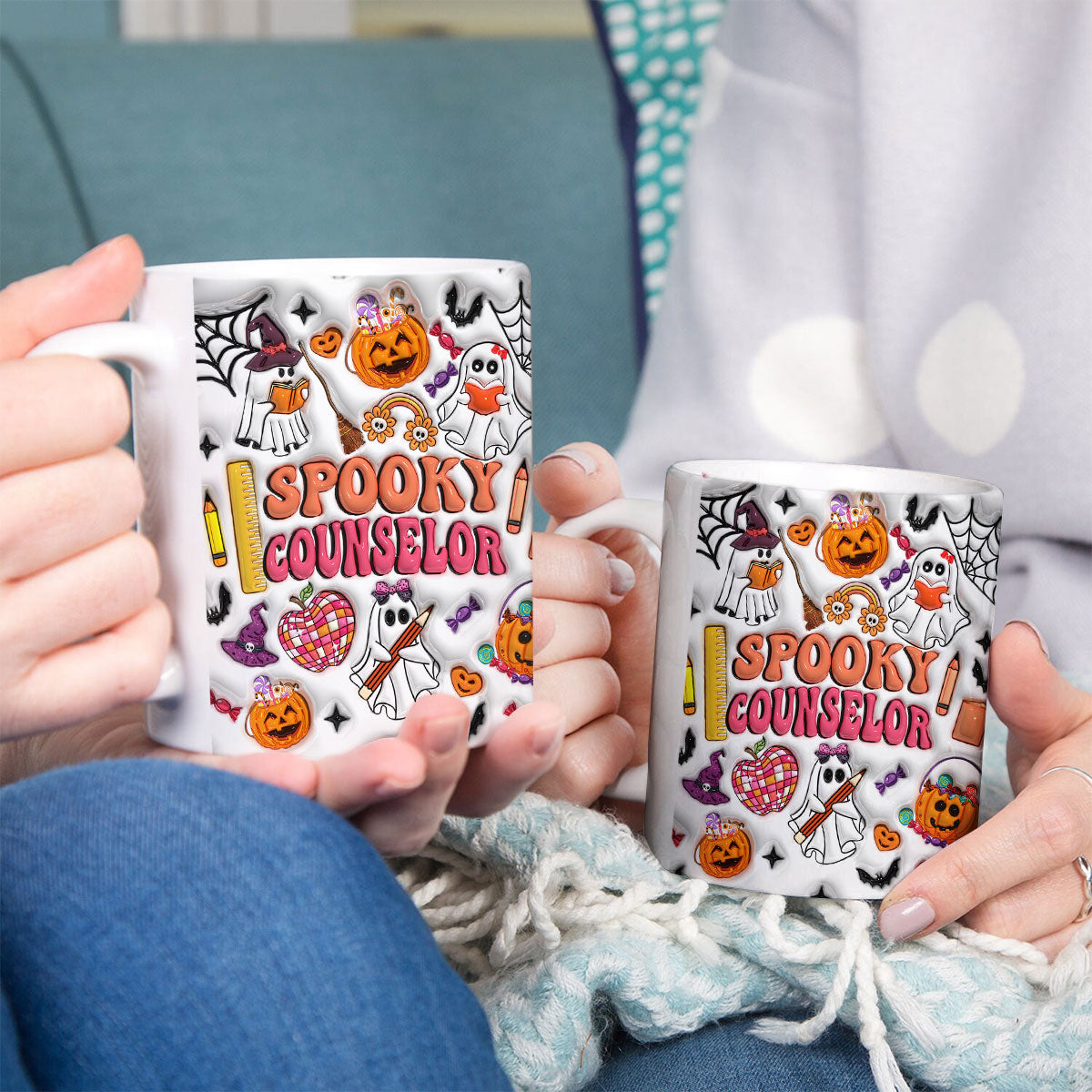 Petthouse | School Counselor Halloween Mug, Spooky Counselor Pumpkin 3d Inflated Mug, Gift For Teacher