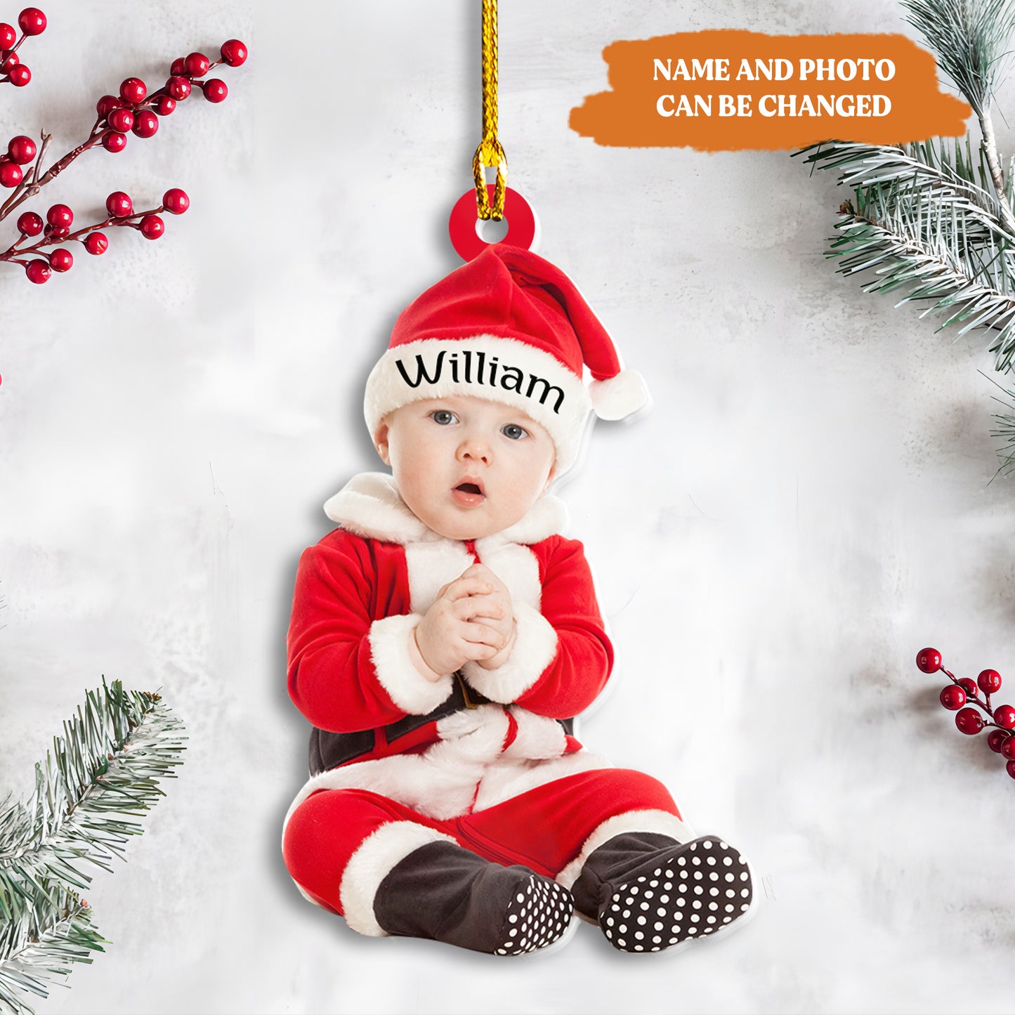 Petthouse | Customized Baby Photo With Name Christmas Ornament, Baby Face Photo First Christmas