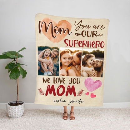 Petthouse | Customized Mom You Are Our Superhero Fleece Blanket, To My Mother Cozy Blanket, Mother & Daughter